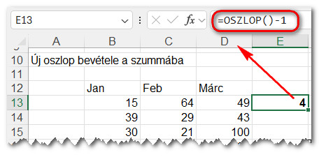 Az OSZLOP függvény